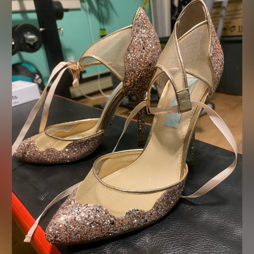 Betsey Johnson heels ankle ties sparkly wedding